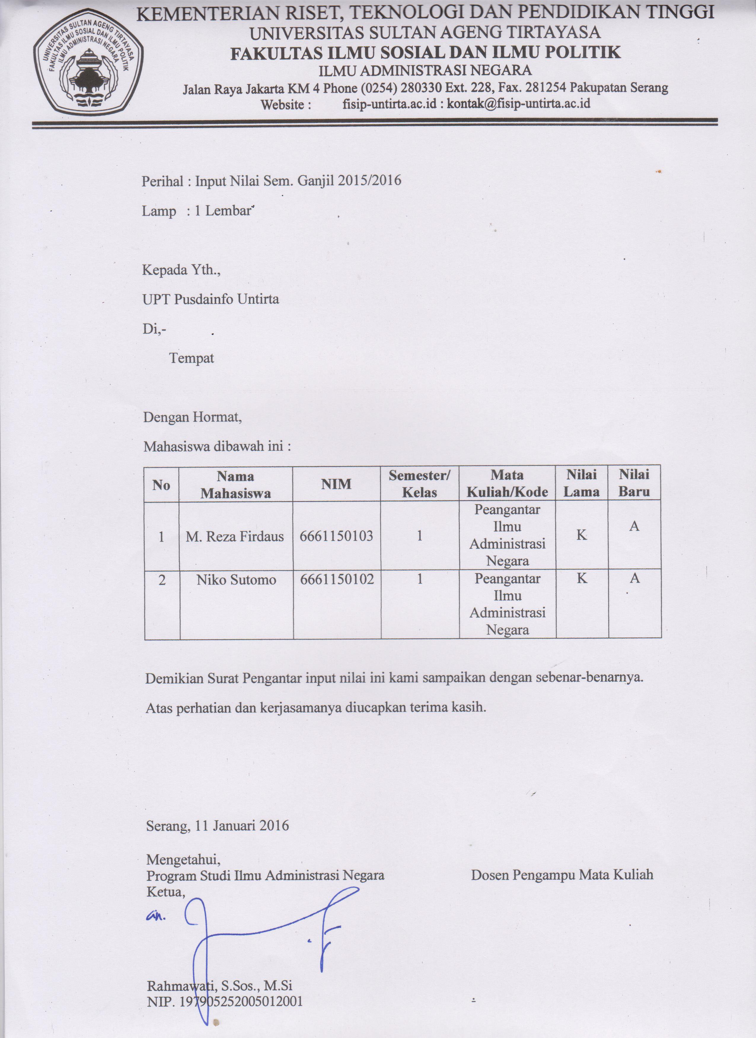 Input Nilai Semester Ganji 2015/2016