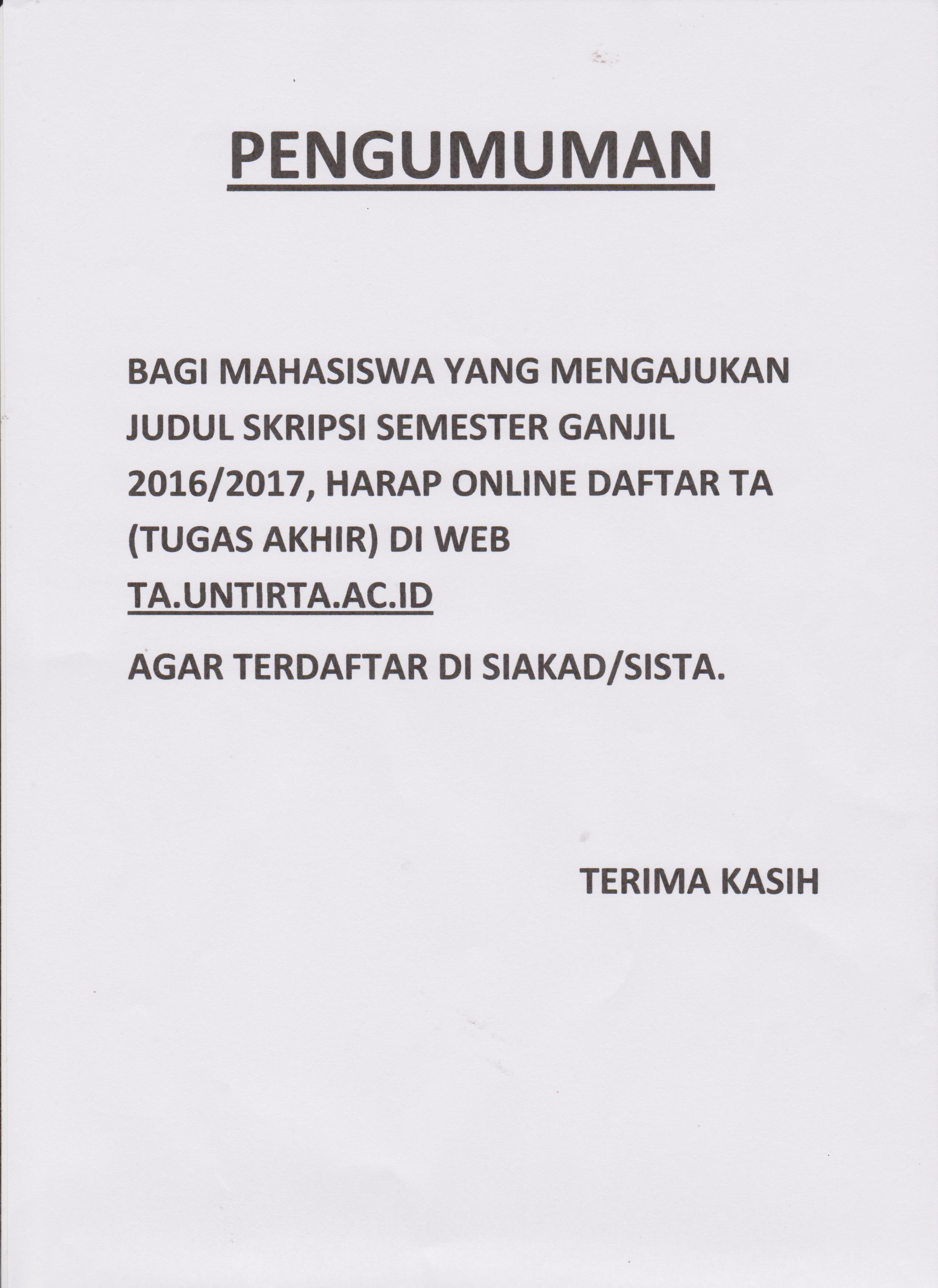 Pengumuman SIAKAD / SISTA