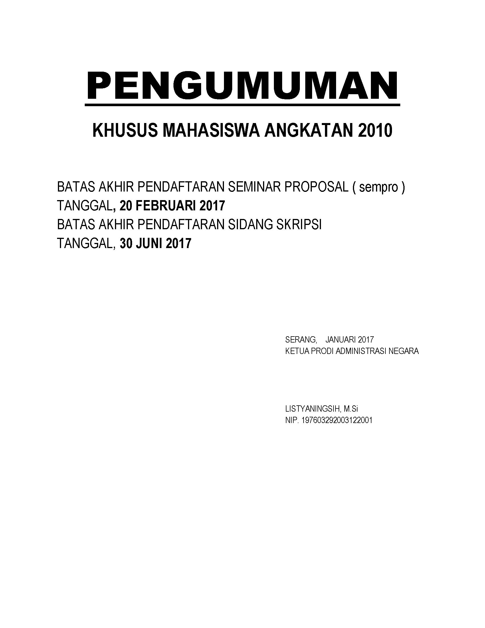 Pengumuman Khusus Angkatan 2010